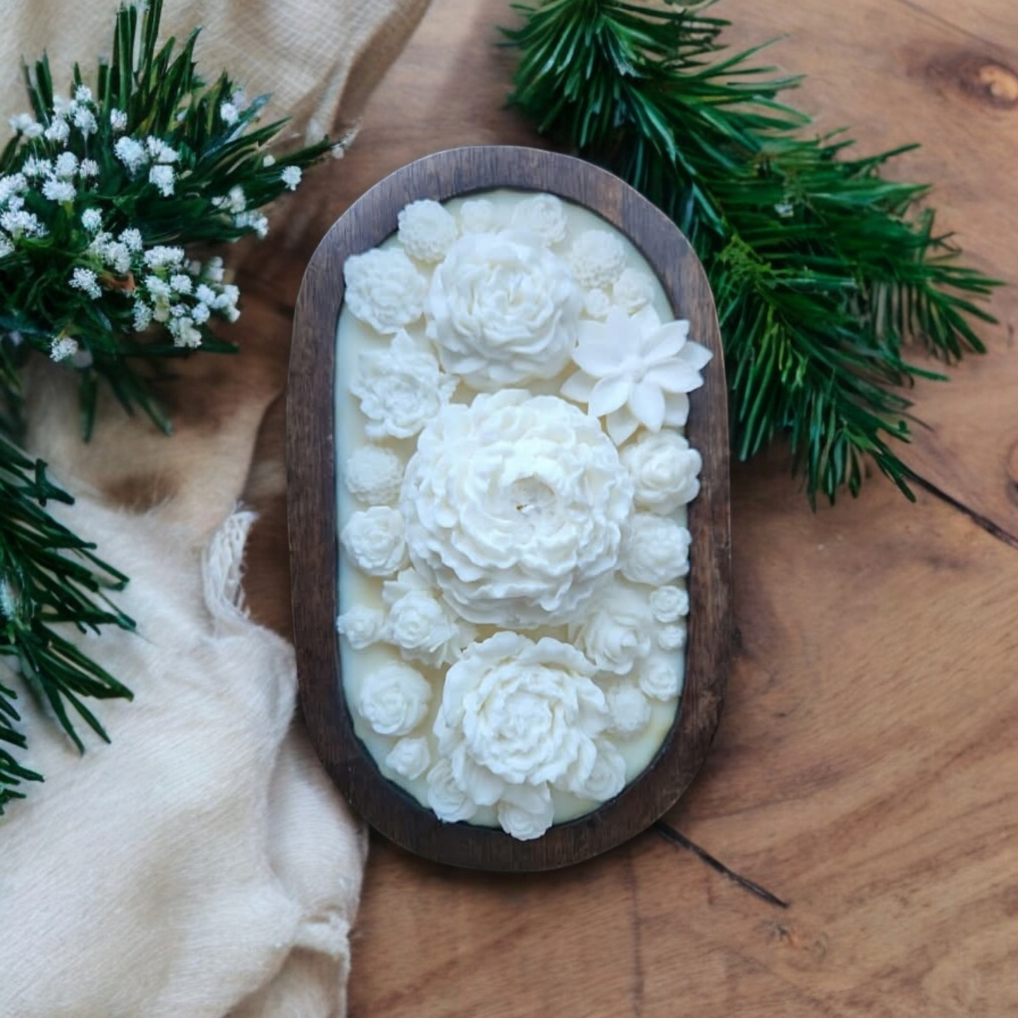 Large Floral Wooden Dough Bowl